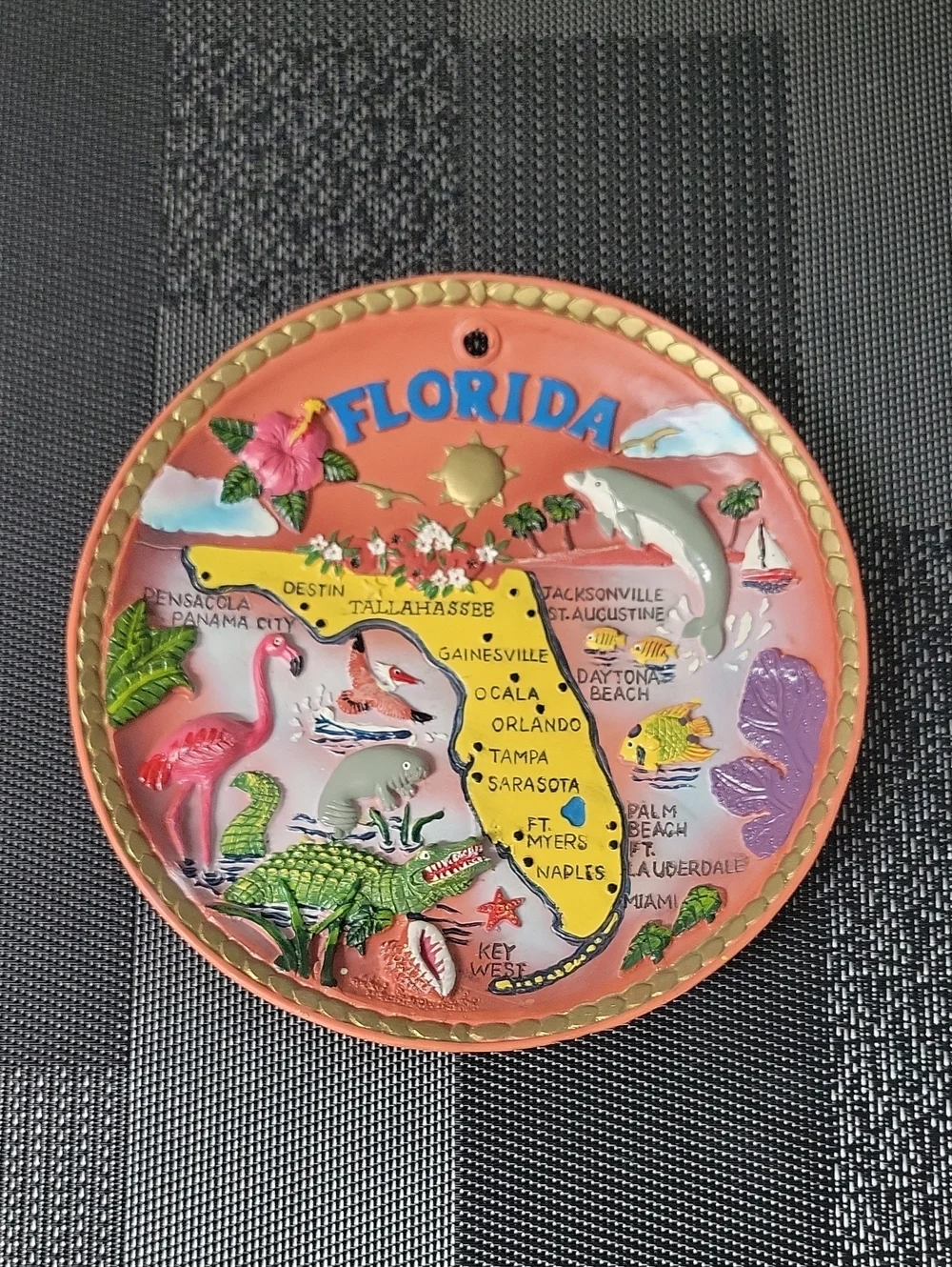 Vintage Florida Wall Plaque - Coral, Yellow, Blue